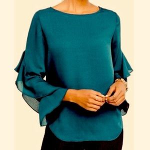 Ann Taylor Cascade Ruffle Sleeve Deep Teal Size S.